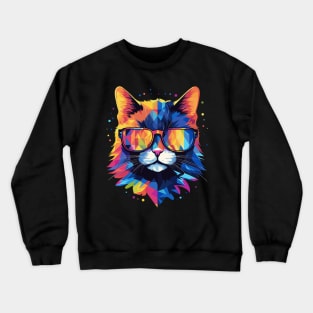 Party Cat in Sunglasses Men Women 80s 90s Retro Funny Cat Crewneck Sweatshirt